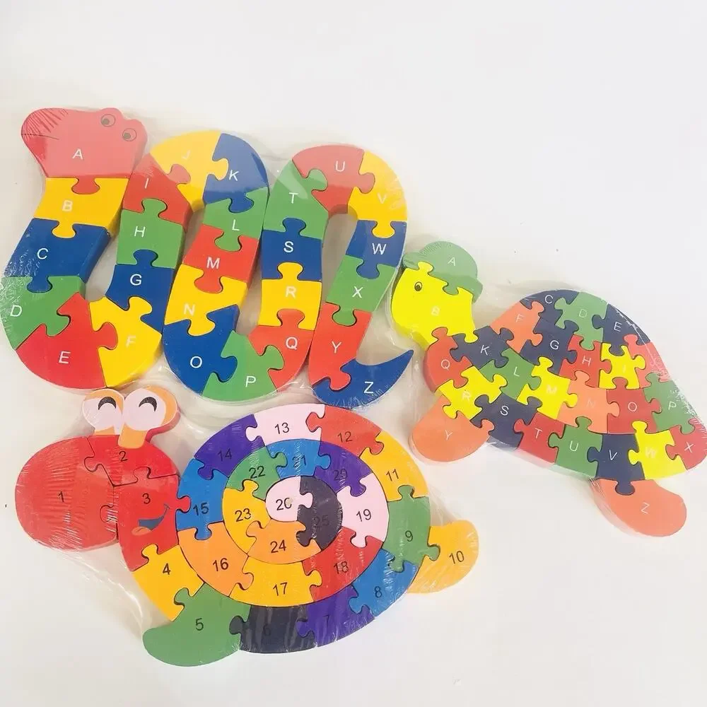 3 Alphabet & Number‎ Jigsaw Puzzle Animal Wooden Puzzle Snake Snail Turtle